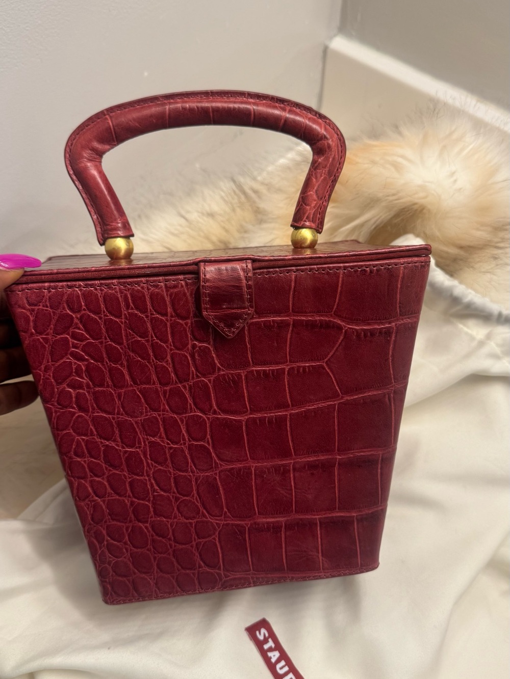 Staud Suede Top-Handle Bag in Burgundy